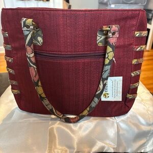 Chic Burgundy Tote with Floral Handles